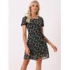 imageAllegra K Womens Floral Square Neck Short Sleeve Drawstring Ruched DressBlack
