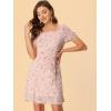 imageAllegra K Womens Floral Square Neck Short Sleeve Drawstring Ruched DressPink