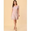 imageAllegra K Womens Floral Square Neck Short Sleeve Drawstring Ruched DressPink