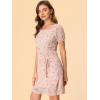 imageAllegra K Womens Floral Square Neck Short Sleeve Drawstring Ruched DressPink