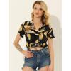 imageAllegra K Womens Hawaiian Shirts Floral Top Printed Short Sleeve Button Down Shirt Summer Tropical TopsBlack Brown