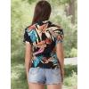 imageAllegra K Womens Hawaiian Shirts Floral Top Printed Short Sleeve Button Down Shirt Summer Tropical TopsBlacks