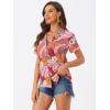 imageAllegra K Womens Hawaiian Shirts Floral Top Printed Short Sleeve Button Down Shirt Summer Tropical TopsBright Pink