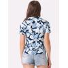 imageAllegra K Womens Hawaiian Shirts Floral Top Printed Short Sleeve Button Down Shirt Summer Tropical TopsDeep Blue