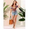 imageAllegra K Womens Hawaiian Shirts Floral Top Printed Short Sleeve Button Down Shirt Summer Tropical TopsPurple