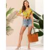 imageAllegra K Womens Hawaiian Shirts Floral Top Printed Short Sleeve Button Down Shirt Summer Tropical TopsYellow