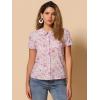 imageAllegra K Womens Peter Pan Collar Shirts Button Front Vintage Floral Blouse TopLight Pink