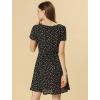 imageAllegra K Womens Printed Dress Summer 2025 Casual Square Neck Short Sleeve Fit and Flare DressesBlackfloral