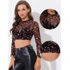 imageAllegra K Womens SemiSheer Sexy Blouse Heart Print Crop Tops Cocktail Party Mesh TopBlack Floral