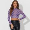 imageAllegra K Womens SemiSheer Sexy Blouse Heart Print Crop Tops Cocktail Party Mesh TopPurple