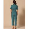 imageAllegra K Womens Short Sleeve Collared Cropped Coverall Button Down Tie Waist Cotton Cargo JumpsuitBlue Green