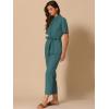 imageAllegra K Womens Short Sleeve Collared Cropped Coverall Button Down Tie Waist Cotton Cargo JumpsuitBlue Green