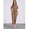imageAllegra K Womens Short Sleeve Collared Cropped Coverall Button Down Tie Waist Cotton Cargo JumpsuitCoffee