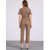 imageAllegra K Womens Short Sleeve Collared Cropped Coverall Button Down Tie Waist Cotton Cargo JumpsuitCoffee
