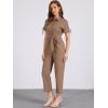 imageAllegra K Womens Short Sleeve Collared Cropped Coverall Button Down Tie Waist Cotton Cargo JumpsuitCoffee