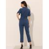 imageAllegra K Womens Short Sleeve Collared Cropped Coverall Button Down Tie Waist Cotton Cargo JumpsuitDark Blue