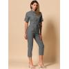 imageAllegra K Womens Short Sleeve Collared Cropped Coverall Button Down Tie Waist Cotton Cargo JumpsuitDark Gray