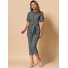 imageAllegra K Womens Short Sleeve Collared Cropped Coverall Button Down Tie Waist Cotton Cargo JumpsuitDark Gray