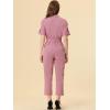 imageAllegra K Womens Short Sleeve Collared Cropped Coverall Button Down Tie Waist Cotton Cargo JumpsuitPink