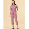 imageAllegra K Womens Short Sleeve Collared Cropped Coverall Button Down Tie Waist Cotton Cargo JumpsuitPink