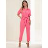 imageAllegra K Womens Short Sleeve Collared Cropped Coverall Button Down Tie Waist Cotton Cargo JumpsuitWatermelon Red