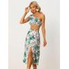 imageAllegra K Womens Summer 2 Piece Outfit Floral Printed Crop Tube Tops and Split Long Skirt SetGreen