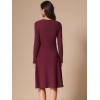 imageAllegra K Womens Sweater Dress Long Sleeve A Line Tie Waist Ribbed Knit DressesBurgundy