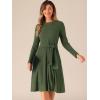 imageAllegra K Womens Sweater Dress Long Sleeve A Line Tie Waist Ribbed Knit DressesDark Green