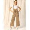imageAllegra K Womens Wide Leg Overalls Loose Fit Belted High Waist Suspenders JumpsuitsKhaki