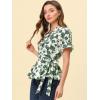 imageAllegra K Womens Wrap Peplum Top Blouse 2025 Summer Floral Short Sleeve Ruffle V Neck Belted ShirtsBeigegreen