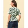imageAllegra K Womens Wrap Peplum Top Blouse 2025 Summer Floral Short Sleeve Ruffle V Neck Belted ShirtsBeigegreen