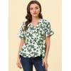 imageAllegra K Womens Wrap Peplum Top Blouse 2025 Summer Floral Short Sleeve Ruffle V Neck Belted ShirtsBeigegreen