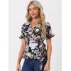 imageAllegra K Womens Wrap Peplum Top Blouse 2025 Summer Floral Short Sleeve Ruffle V Neck Belted ShirtsBlackfloral