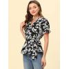 imageAllegra K Womens Wrap Peplum Top Blouse 2025 Summer Floral Short Sleeve Ruffle V Neck Belted ShirtsBlackwhite
