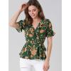imageAllegra K Womens Wrap Peplum Top Blouse 2025 Summer Floral Short Sleeve Ruffle V Neck Belted ShirtsGreen