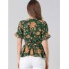 imageAllegra K Womens Wrap Peplum Top Blouse 2025 Summer Floral Short Sleeve Ruffle V Neck Belted ShirtsGreen