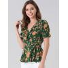 imageAllegra K Womens Wrap Peplum Top Blouse 2025 Summer Floral Short Sleeve Ruffle V Neck Belted ShirtsGreen