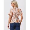 imageAllegra K Womens Wrap Peplum Top Blouse 2025 Summer Floral Short Sleeve Ruffle V Neck Belted ShirtsOrange