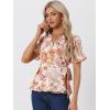imageAllegra K Womens Wrap Peplum Top Blouse 2025 Summer Floral Short Sleeve Ruffle V Neck Belted ShirtsOrange