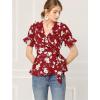 imageAllegra K Womens Wrap Peplum Top Blouse 2025 Summer Floral Short Sleeve Ruffle V Neck Belted ShirtsRed
