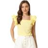 imageAllegra K Summer Gingham Tops for Womens Square Neck Ruffle Cap Sleeve BlousesYellow