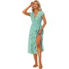 imageAllegra K Womens Deep V Neck Boho Floral Smocked Waist Midi DressGreen