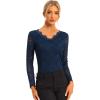 imageAllegra K Womens Floral Embroidery Sheer Long Sleeves Lace Blouse TopDark Blue