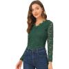 imageAllegra K Womens Floral Embroidery Sheer Long Sleeves Lace Blouse TopDark Green