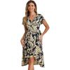 imageAllegra K Womens Floral Leaves Wrap Dress Tie Waist Hawaiian Beach Tropical Summer DressNavy Blue