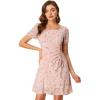 imageAllegra K Womens Floral Square Neck Short Sleeve Drawstring Ruched DressPink