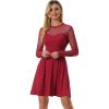imageAllegra K Womens Heart Mesh Sheer Long Sleeve Gothic Cocktail Wedding Guest Skater Party Short DressRed