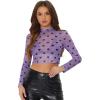 imageAllegra K Womens SemiSheer Sexy Blouse Heart Print Crop Tops Cocktail Party Mesh TopPurple