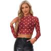 imageAllegra K Womens SemiSheer Sexy Blouse Heart Print Crop Tops Cocktail Party Mesh TopRed