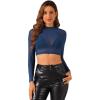imageAllegra K Womens SemiSheer Sexy Blouse Heart Print Crop Tops Cocktail Party Mesh TopSolid Dark Blue